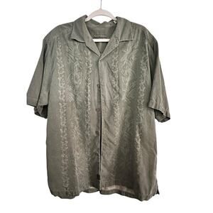 Tommy Bahama Men's Green Floral Pattern Short Sleeve Button Down Shirt Size L